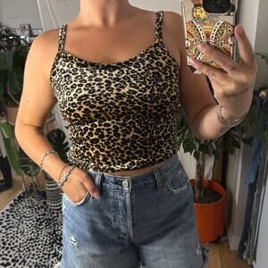 Vintage Joule Leopard Print Velvet Scoop Neck Cropped Tank Top Size Medium